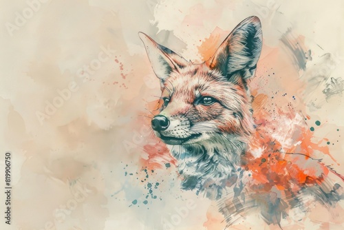 Realistic watercolor painting of a red fox. Perfect for wildlife enthusiasts