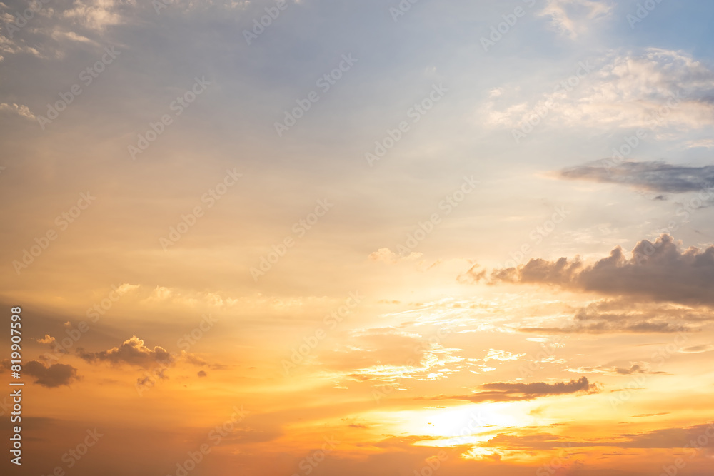 Beautiful , luxury soft gradient orange gold clouds and sunlight on the blue sky perfect for the background, take in everning,Twilight, Large size, high definition landscape photo