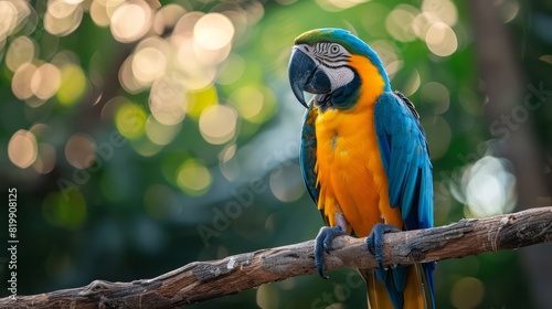 Colorful parrot perched on a branch, highlighting the exotic allure of pet birds.