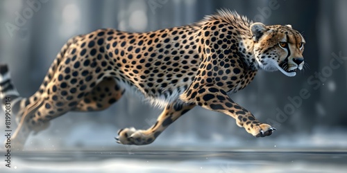 CG cheetah poised to sprint muscles tense fur glistening gaze intense. Concept Wildlife Photography, Animal Behavior, Nature Portraits, Dramatic Lighting, Fast Motion Captured