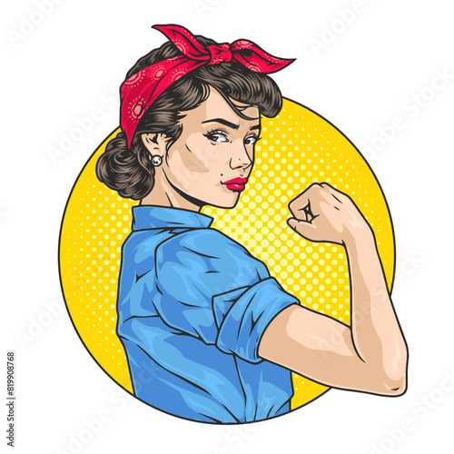 Strong girl vintage sticker colorful
