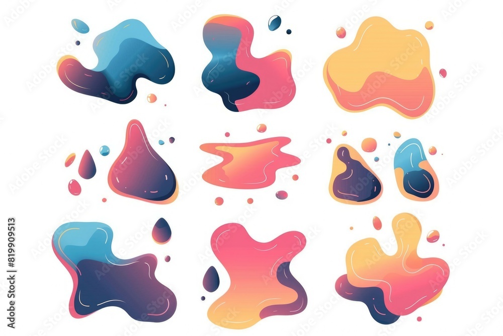 Various colored liquid shapes on a plain white background. Perfect for design projects and presentations