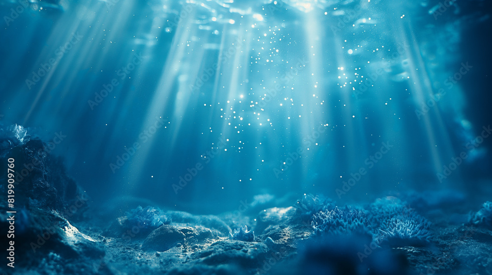 A clear blue ocean with sunlight shining through the water