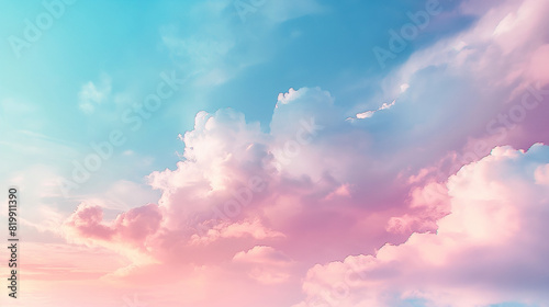 A beautiful blue and pink sky with fluffy clouds © wassana