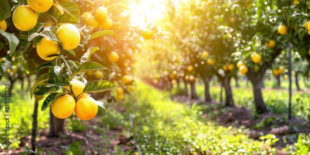 An orchard planted with yellow An orchard planted with yellow