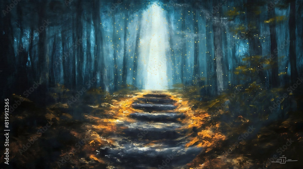Obraz premium Enchanted Woods Illumination, Journey to the Mystical Light