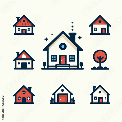 House vector flat illustration. Home flat icon set.