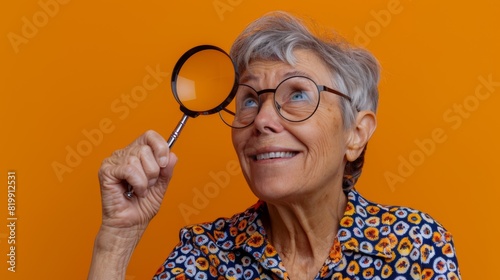 Senior Woman Holding Magnifying Glass photo