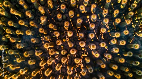 Aerial View of Patterned Arrangement of Golden Star Martinis with Geometric Textured Background Under Bright Natural Light