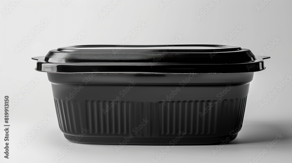 Black Plastic food container with cover isolated on white background : Generative AI Black Plastic food container with cover isolated on white background : Generative AI