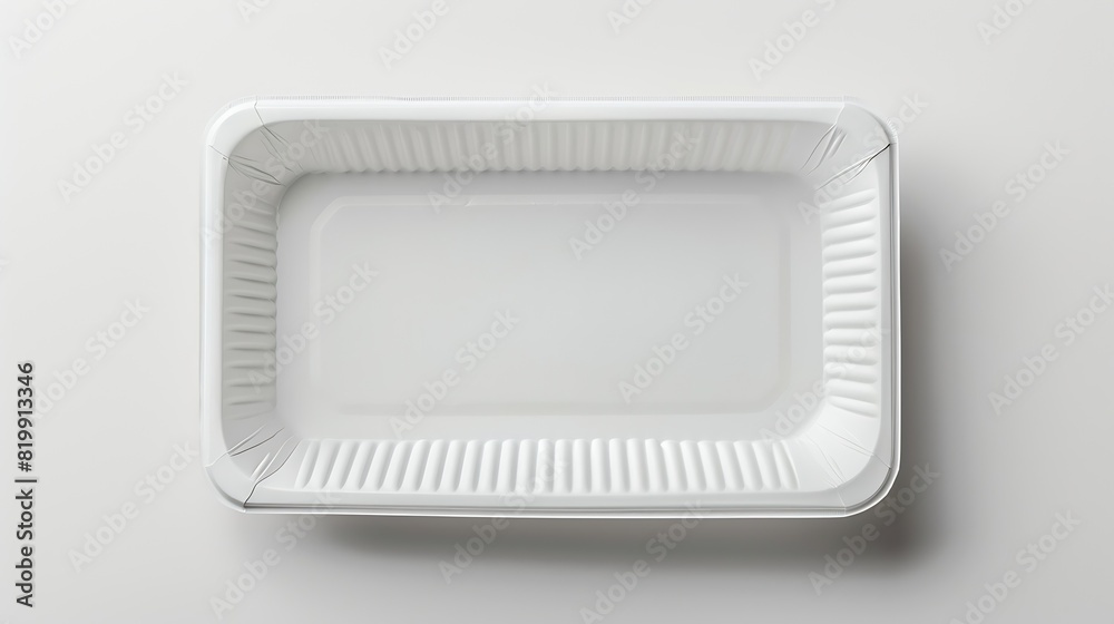 Empty white paper food tray isolated on white background with clipping path top view Mock up template no label Disposable eco friendly recycle packaging concept : Generative AI Empty white paper food tray isolated on white background with clipping path top view Mock up template no label Disposable eco friendly recycle packaging concept : Generative AI
