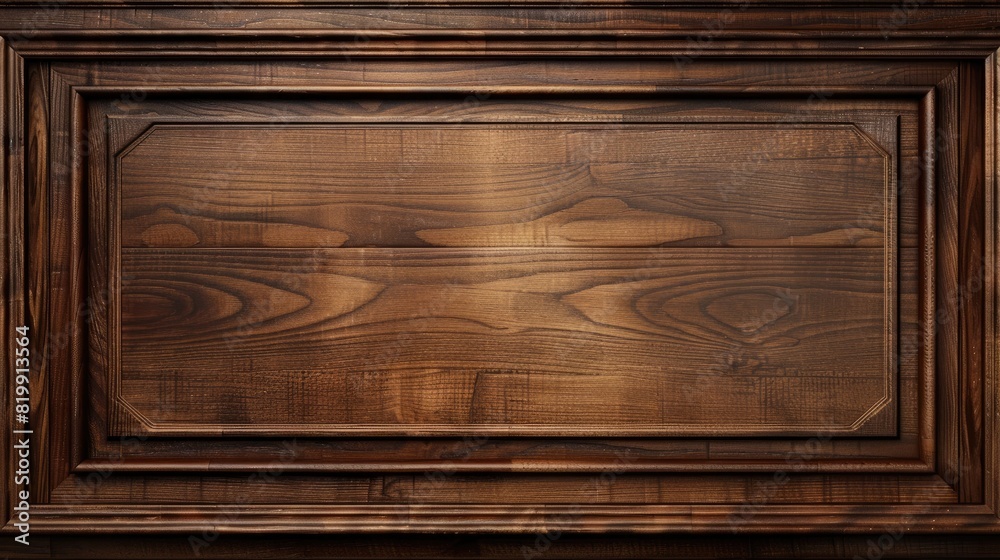 A wooden frame with a blank space in the middle. The frame is brown and has a natural, rustic feel to it A wooden frame with a blank space in the middle. The frame is brown and has a natural, rustic feel to it