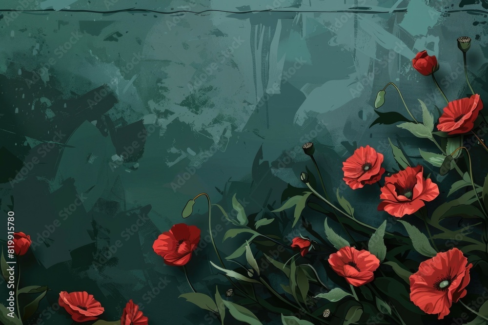 Vibrant red flowers contrast against a lush green backdrop. Ideal for nature and botanical themes Vibrant red flowers contrast against a lush green backdrop. Ideal for nature and botanical themes
