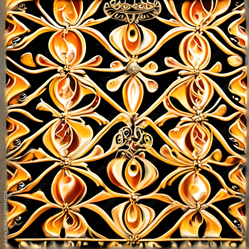 Fototapeta premium Antique Kanok pattern background, gold line background