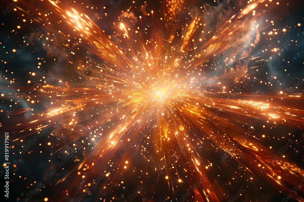 Naklejka premium A firework exploding in the sky, capturing fire focus on, celebration, vibrant, Composite, night sky backdrop, high definition