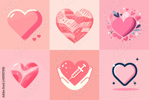 set of pink hearts with different style. vector illustration