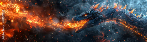 A dragon breathing fire  signifying fire copy space  myth  whimsical  Manipulation  fantasy backdrop  4k