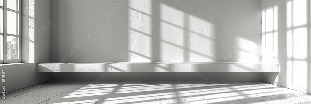 Fototapeta premium A room with multiple windows and a bench against the wall