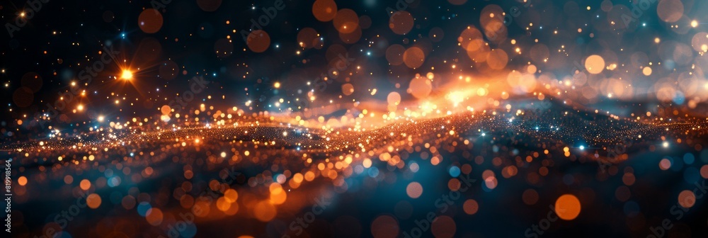 Obraz premium A blurred view of a cityscape at night, featuring illuminated buildings and streets