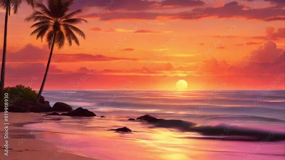 sunset on the beach with a view of coconut trees sunset on the beach with a view of coconut trees