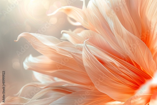Closeup abstract fiber on flower petals above light background
