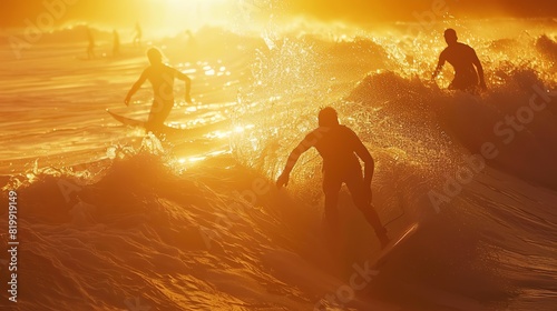 Surfers enjoying the sunset.
