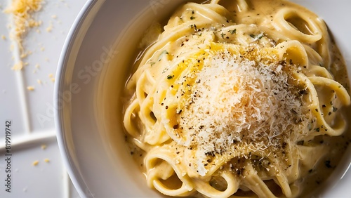 A delectable, close-up food photograph of Cacio e Pepe, a classic Italian pasta dish