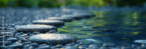 Several rocks perched atop a body of water  creating a striking contrast against the liquid surface