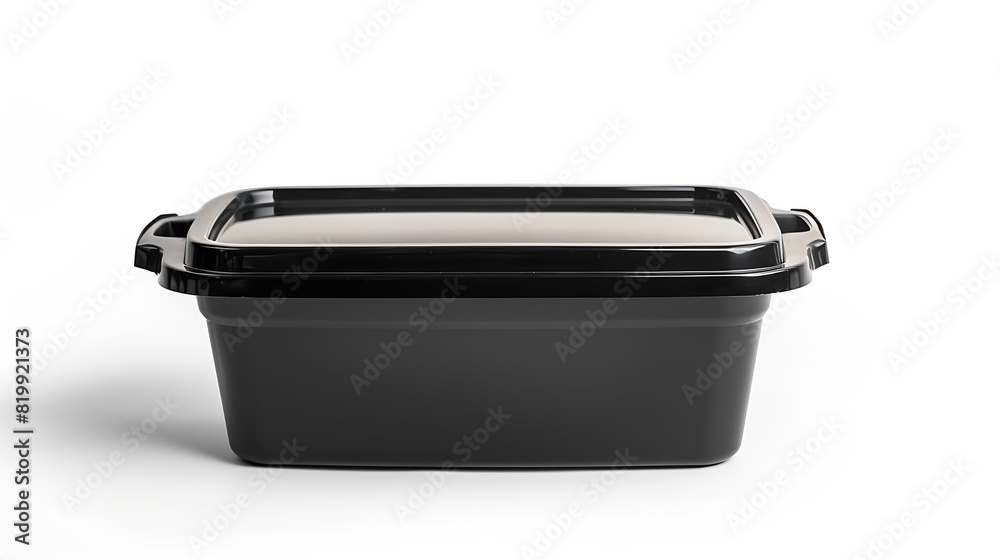 Black Plastic food container with cover on white background with clipping path : Generative AI Black Plastic food container with cover on white background with clipping path : Generative AI