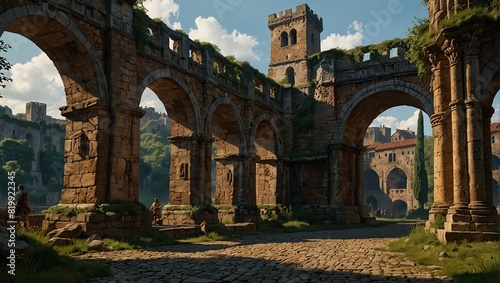Fototapeta Naklejka Na Ścianę i Meble -  A grand medieval city street