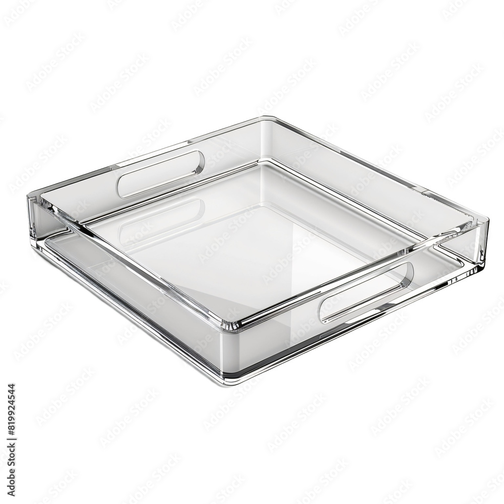 Acrylic tray with built-in handles die cut PNG style isolated on white and transparent background Acrylic tray with built-in handles die cut PNG style isolated on white and transparent background