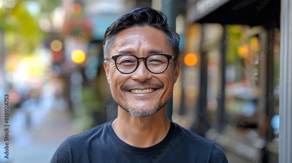 Smiling Man With Glasses in Street Smiling Man With Glasses in Street