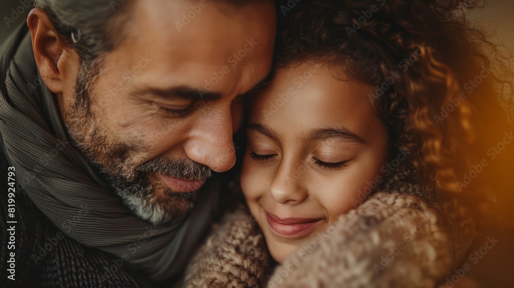 A man and a young girl are hugging each other A man and a young girl are hugging each other