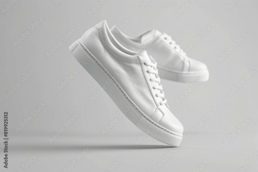© Ева Поликарпова - White sneakers on a grey background, suitable for fashion and lifestyle concepts © Ева Поликарпова - White sneakers on a grey background, suitable for fashion and lifestyle concepts