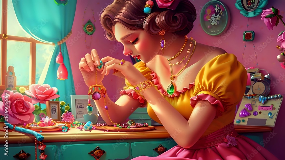 Female jeweler joyfully engaged in creating beautiful jewelry with passion Female jeweler joyfully engaged in creating beautiful jewelry with passion
