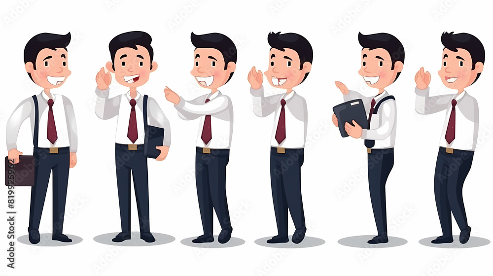 Set of businessman character vector design. Presentation in various action with emotions, running, standing and walking. People working in office planning, thinking and economic analysis Set of businessman character vector design. Presentation in various action with emotions, running, standing and walking. People working in office planning, thinking and economic analysis