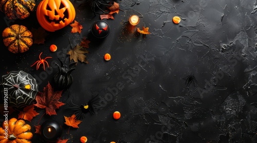 background of halloween party accessories. with copy space for text 