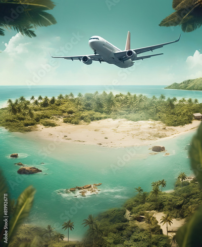 Wallpaper Mural Airplane Flying Over Tropical Island Torontodigital.ca