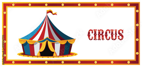 circus colorful tent on white isolated with border vector poster