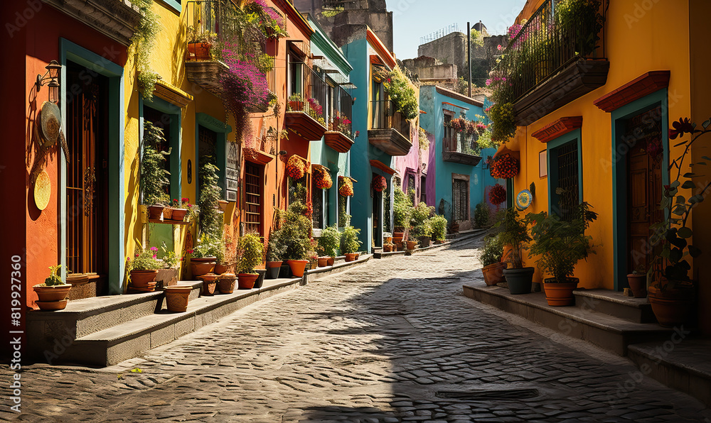 Fototapeta premium Colorful Street in Town at Midday.