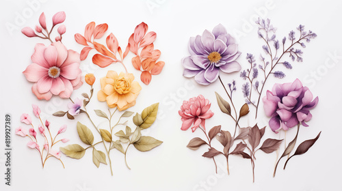 Watercolor floral assortment with pastel flowers and leaves. Perfect for spring  wedding  and botanical designs.