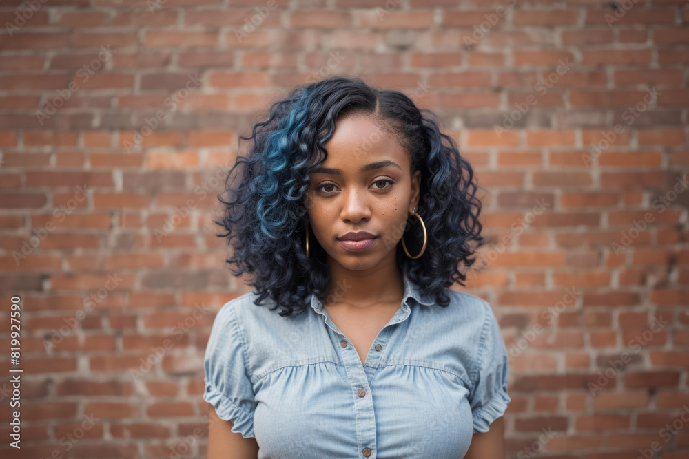 Afroamerican Woman Standing in Front of Brick Wall Afroamerican Woman Standing in Front of Brick Wall