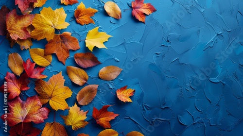 Autumn Leaves on a Blue Background