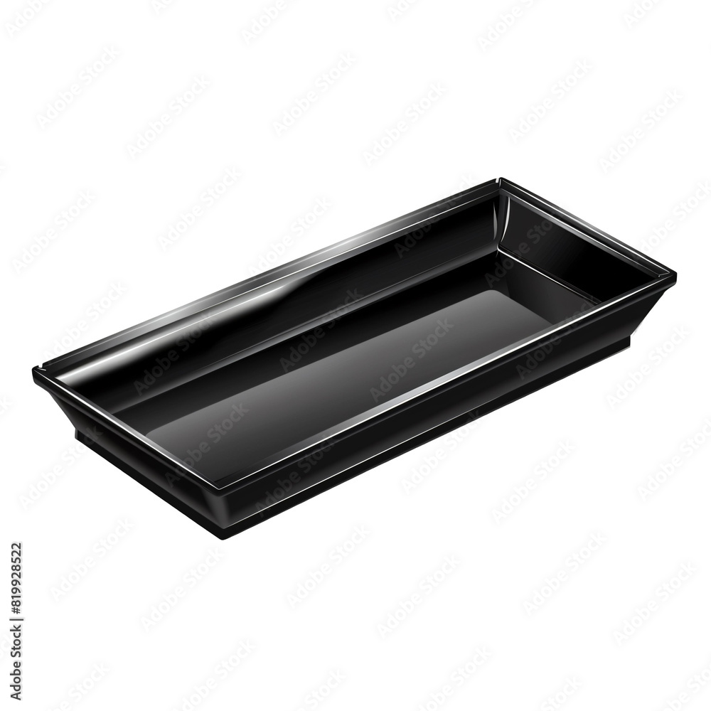 Modern black plastic tray sleek design die cut PNG style isolated on white and transparent background Modern black plastic tray sleek design die cut PNG style isolated on white and transparent background