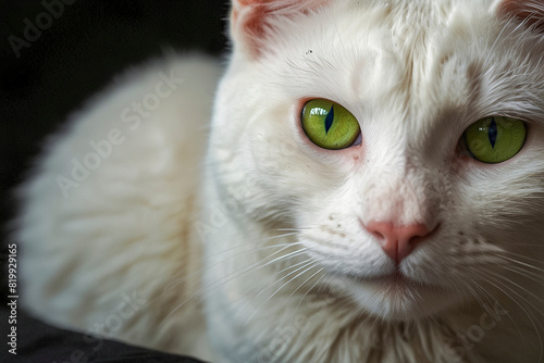 Weiße Katze mit grünen Augen.