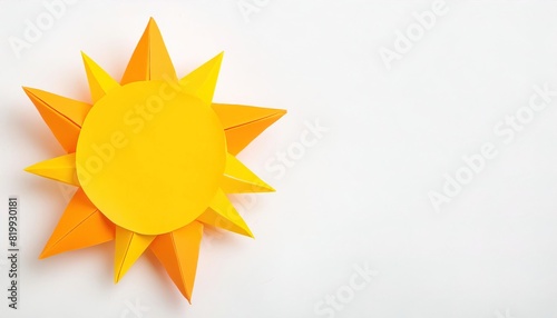 life, light, energy, and spirituality concept of paper origami isolated on white background of the sun with smiley face with copy space, simple starter craft for kids