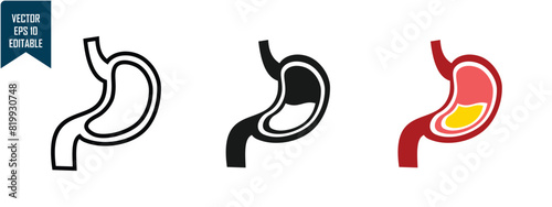 Stomach organ design set, outline, solid and colored, simple style to complement data and research, editable vector eps 10.