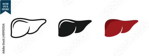 Liver organ design set, outline, solid and colored, simple style to complement data and research, editable vector eps 10.
