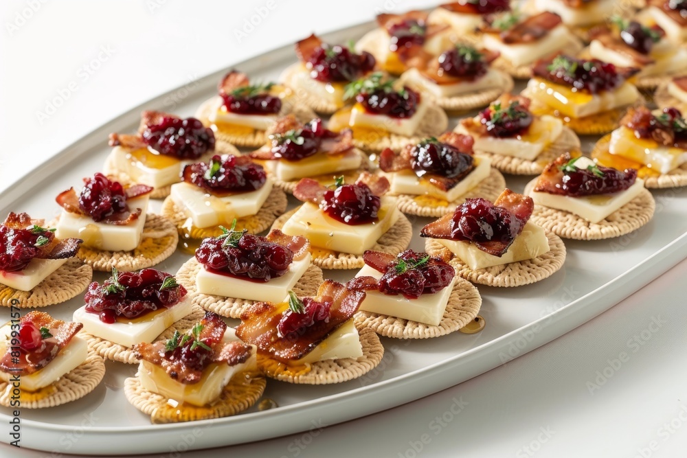 Festive Bacon, Brie, and Cranberry Melts on Crunchmaster® Crackers Festive Bacon, Brie, and Cranberry Melts on Crunchmaster® Crackers