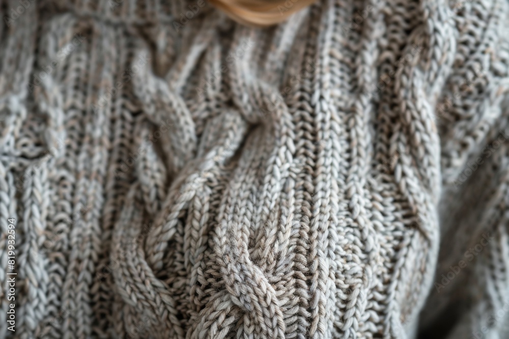Close-Up of Artisanal Cable Knit Sweater Highlighting Handmade Craftsmanship and Intricate Patterns